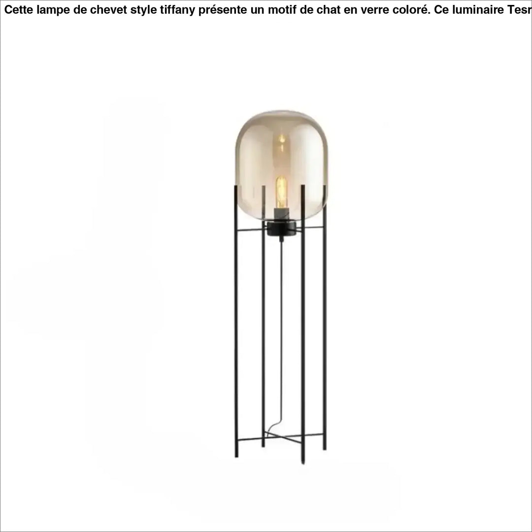 Lampadaire vito avec cadre en métal noir et dome en verre ambre pour un effet abat-jour ambre élégant dans tout espace applicable