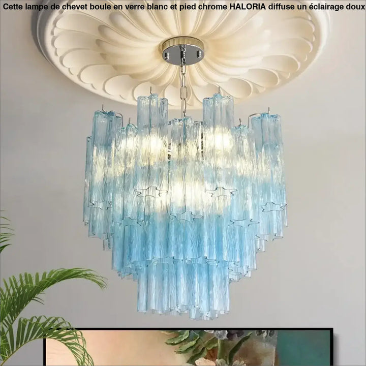 Suspension luminaire pinky avec tubes en verre bleu translucide dégradé suspendue au plafond orné pour salle à manger