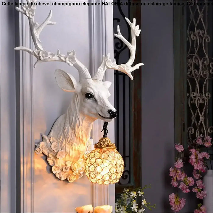 Applique murale cerfia en forme de tête de cerf blanc avec lampe globe en cristal à lumière chaude pour décoration intérieure élégante