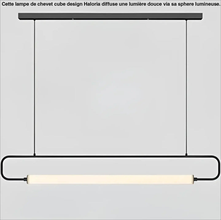 Suspension luminaire recto en métal noir moderne avec cadre rectangulaire allongé et barre lumineuse blanc chaud