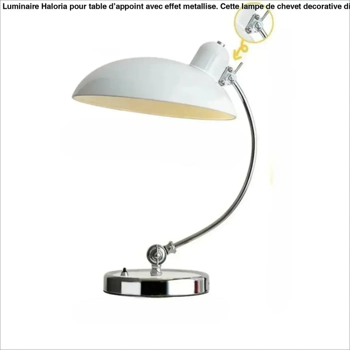 Lampe de table moderne en email blanc avec bras et base incurvés en chrome arcane