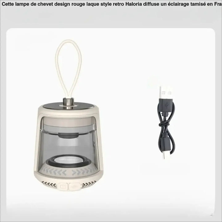 Lanterne led portable beige design moderne avec panneau avant en acrylique transparent et poignée de transport