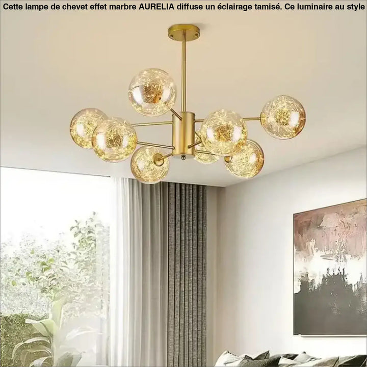 Lustre suspension luminaire andrel en laiton doré avec globes en verre craquelé pour salle à manger design moderne