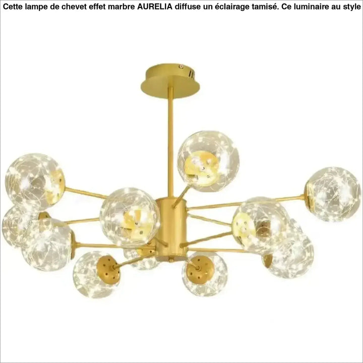 Suspension luminaire andrel en métal doré avec sphères en verre et lumières féeriques pour salle à manger design moderne