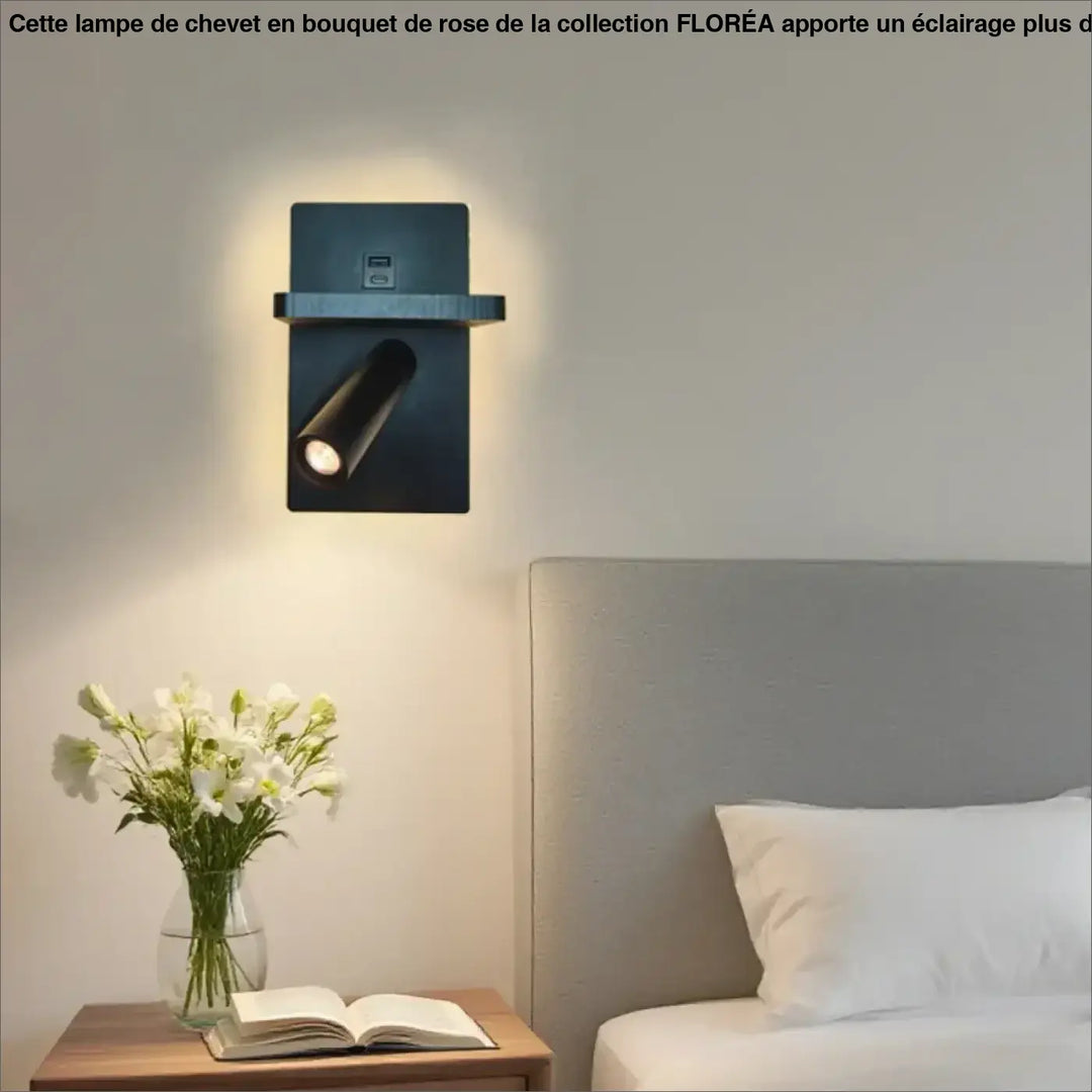 Applique murale moderne noire avec spot ajustable et design rectangulaire slim pour lecture murale sanil