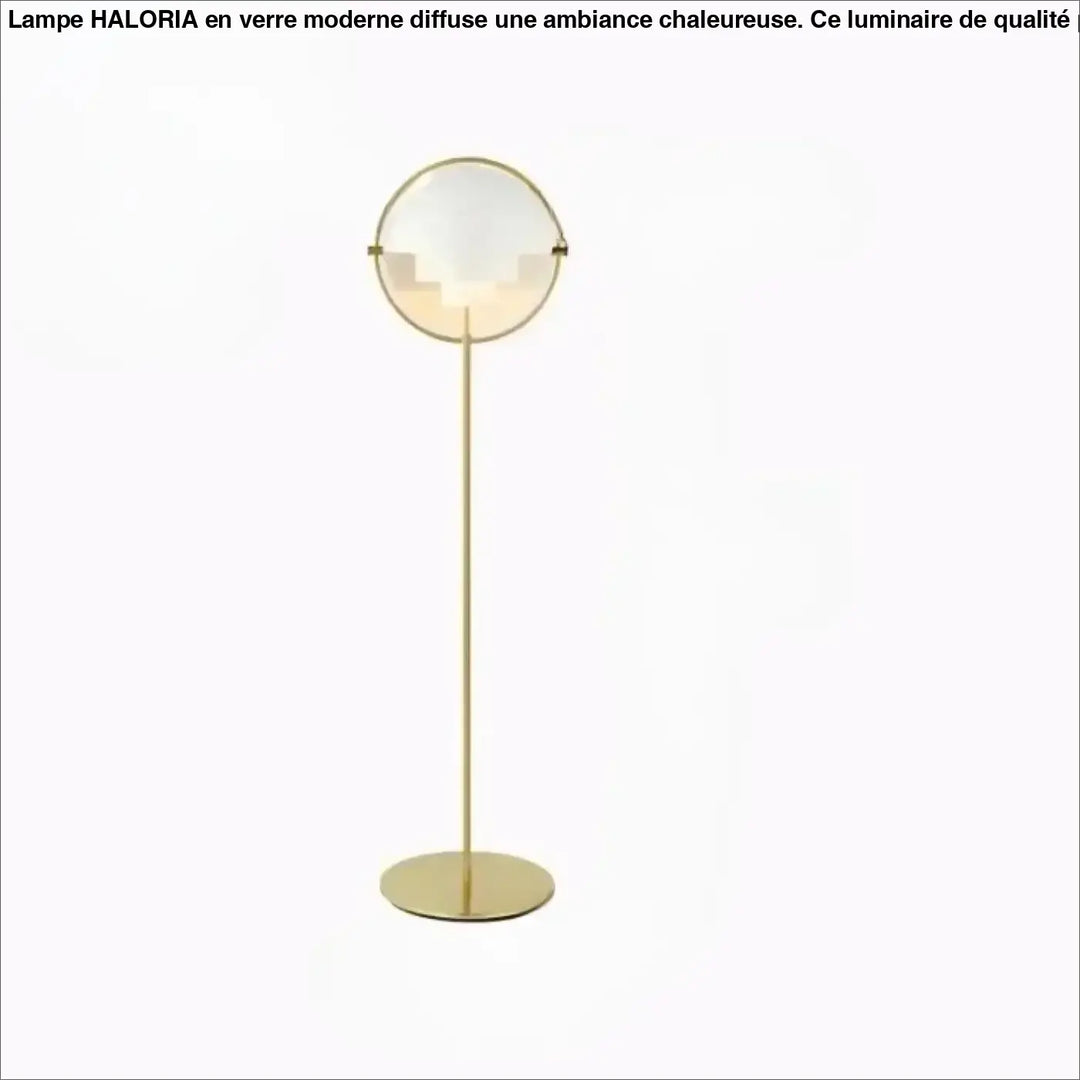 Lampadaire miror en fer type avec tige métallique fine et abat-jour en verre circulaire doré 90-260v