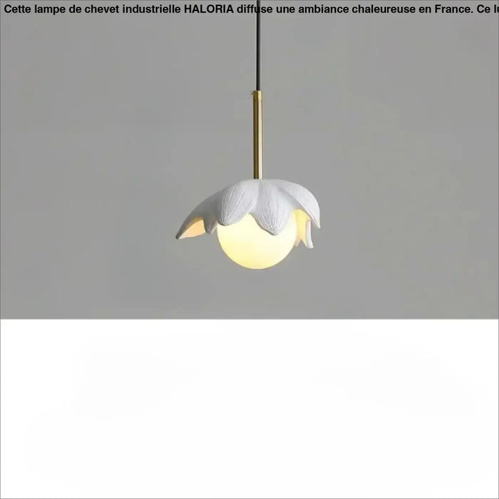 Suspension luminaire kalyx en céramique blanche en forme de lotus avec globe lumineux jaune chaud