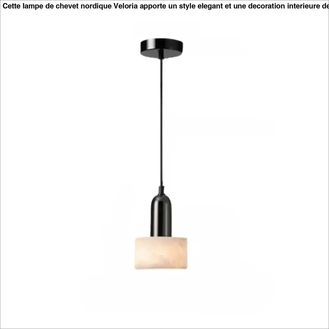 Suspension luminaire gaïa avec pendentif métal noir et abat-jour cylindrique en pierre marbrée aux perles minérales chaleureuses