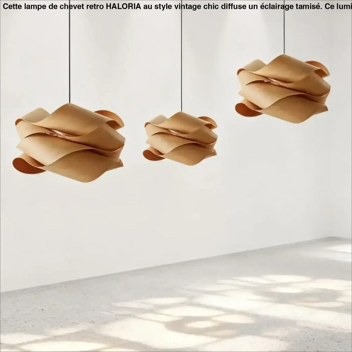 Suspension luminaire jelina avec trois lampes en bois naturel superposées pour décoration intérieure salle à manger
