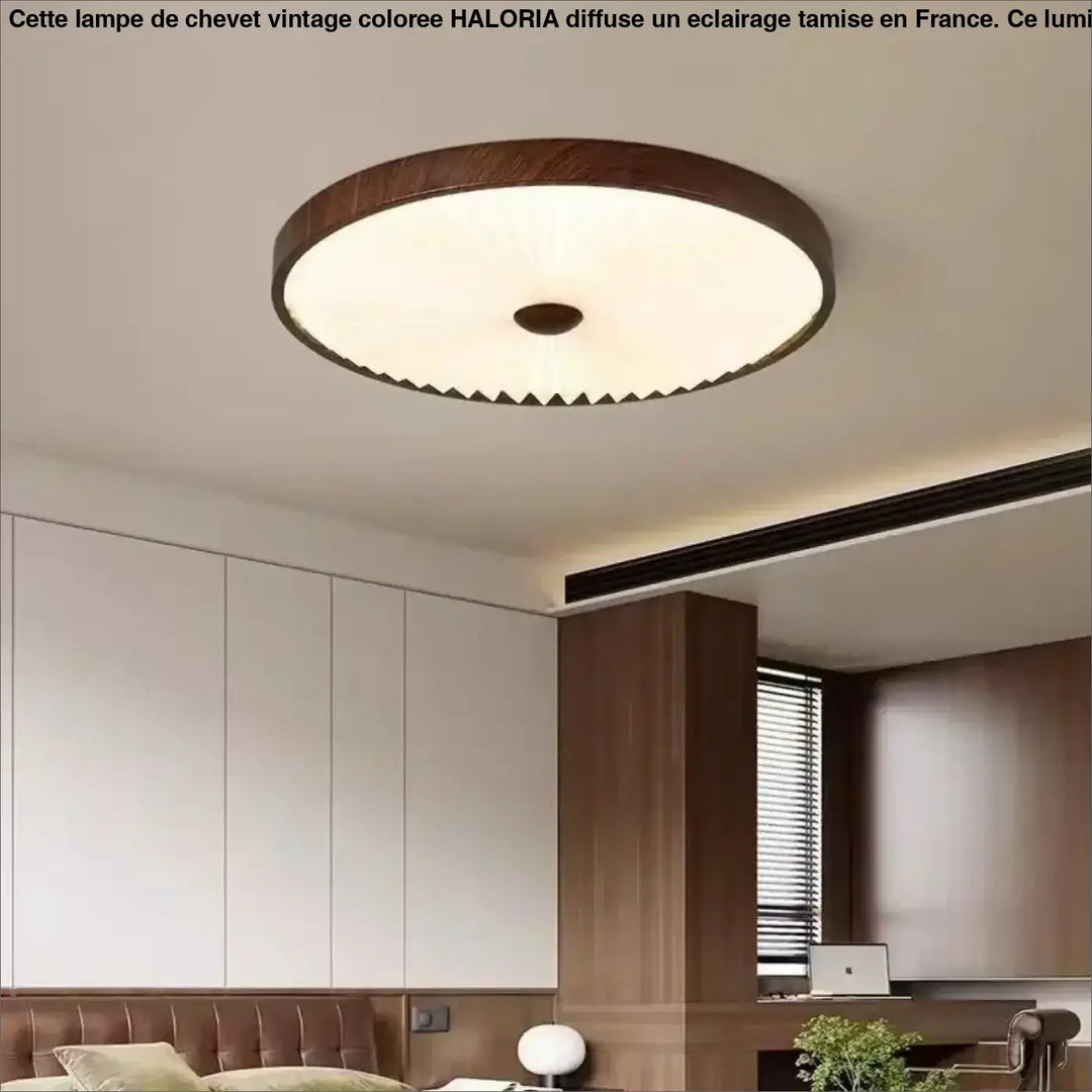 Luminaire plafonnier hikari avec cadre en bois foncé et diffuseur en verre dépoli à bord festonné design plafonnier décoration intérieure texture plissée capte