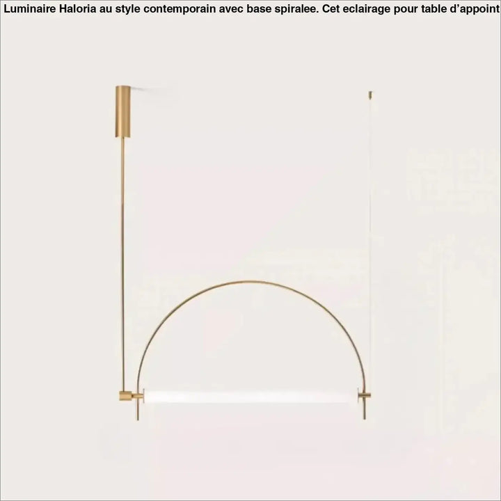 Suspension luminaire arcior en métal doré minimaliste avec bras courbé et barre lumineuse blanche translucide