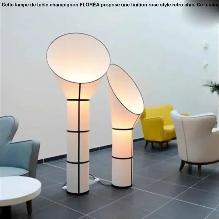 Lampadaire design moderne aloris blanc avec accents géométriques noirs et lumière douce diffusée