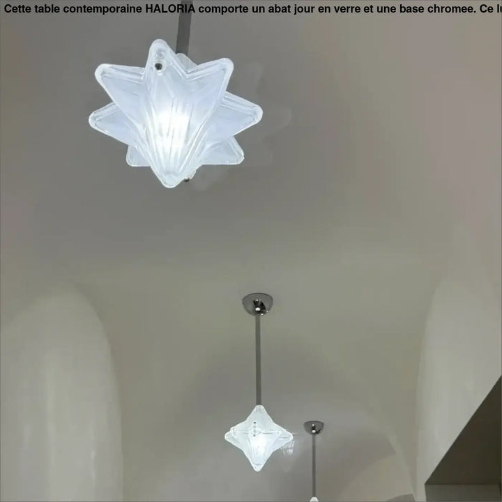 Suspension luminaire vinty en verre transparent étoile translucide avec éclairage doux et fixation métallique