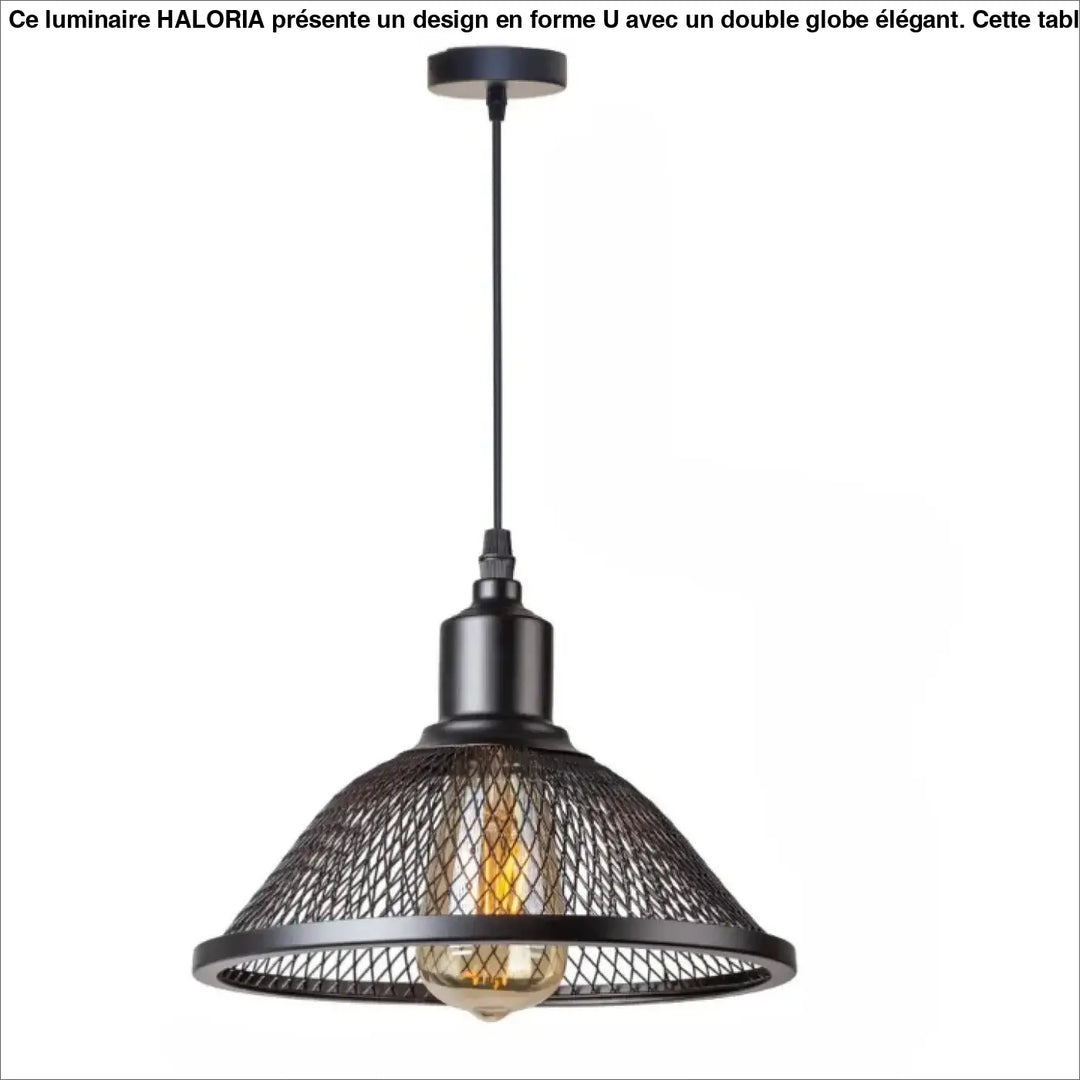 Suspension luminaire meshka en métal noir avec cage en maille et ampoule à filament apparente