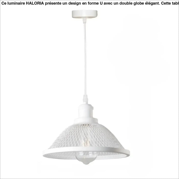 Suspension luminaire meshka en métal blanc avec abat-jour en maille et ampoule apparente