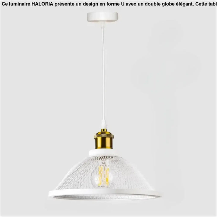 Suspension luminaire meshka avec abat-jour en maille blanche et porte ampoule edison doré