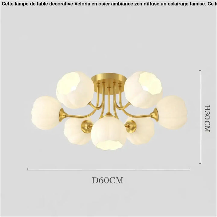 Suspension luminaire luxueuse en ton or avec six abat-jours en verre givré en forme de fleur