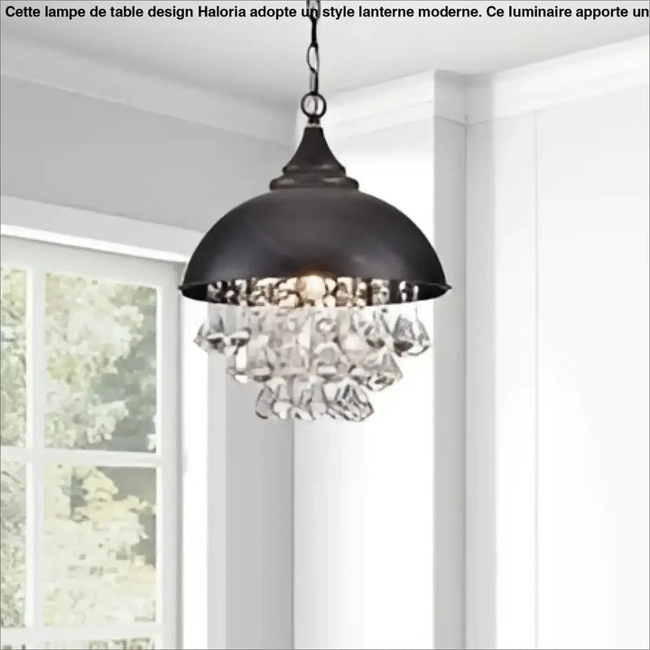 Suspension luminaire noctea en métal noir avec abat-jour en forme de dôme et accents de cristal pour décoration intérieure