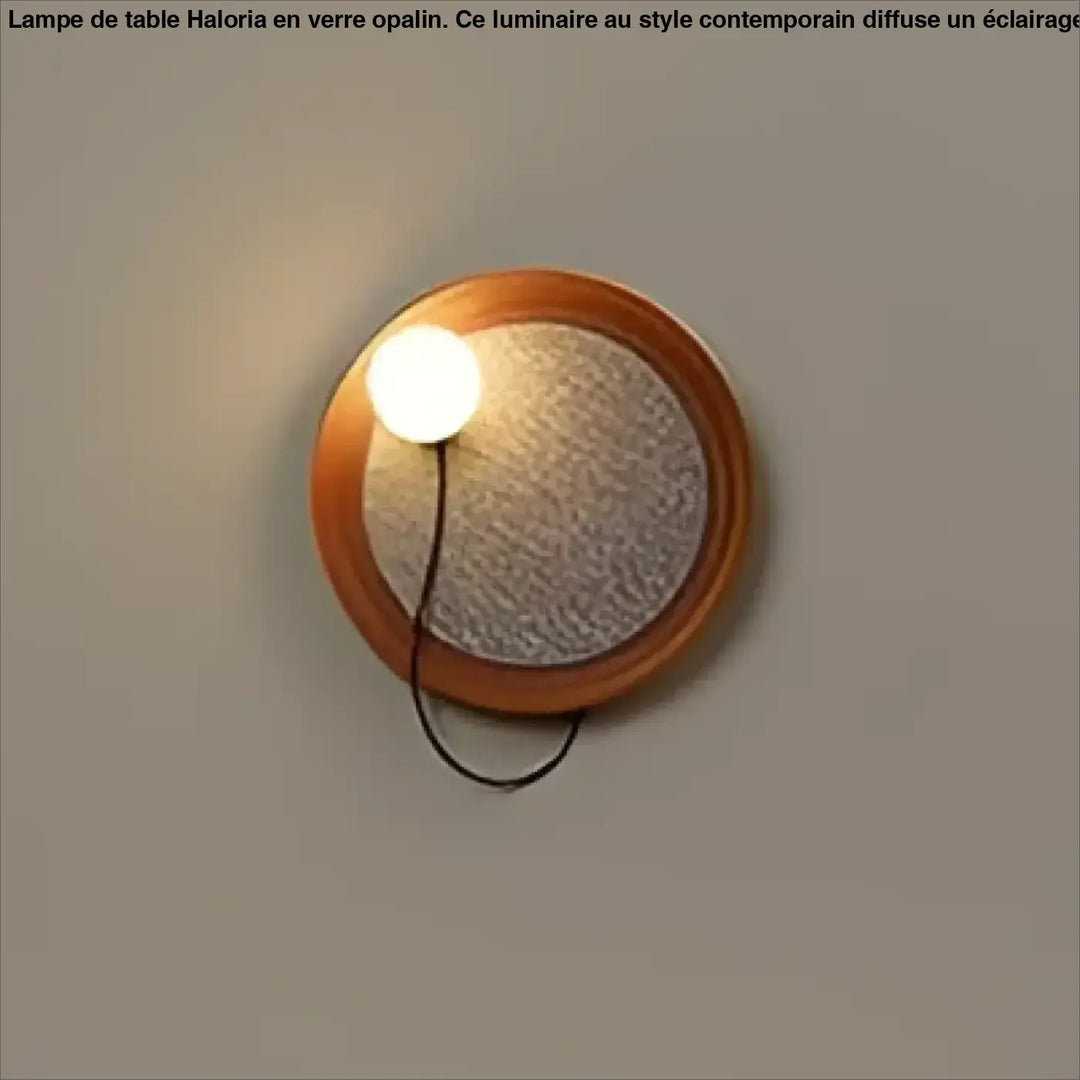 Applique murale contemporaine circulaire avec cadre en bois chaud et verre dépoli orluna avec ampoule visible