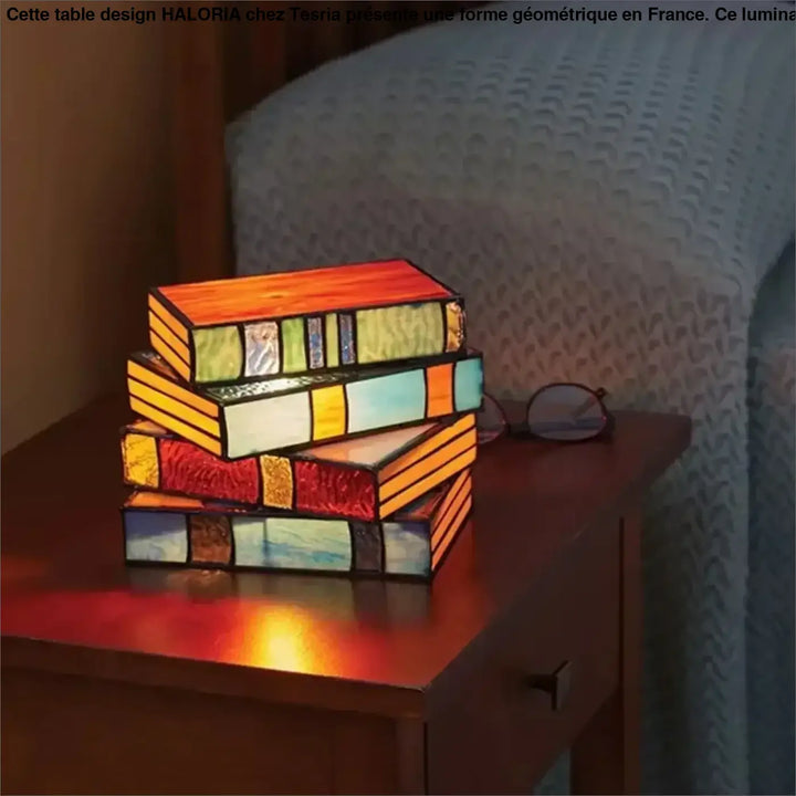 Lampe de table lecturia en verre coloré en forme de livres aux couleurs vives pour décoration intérieure originale
