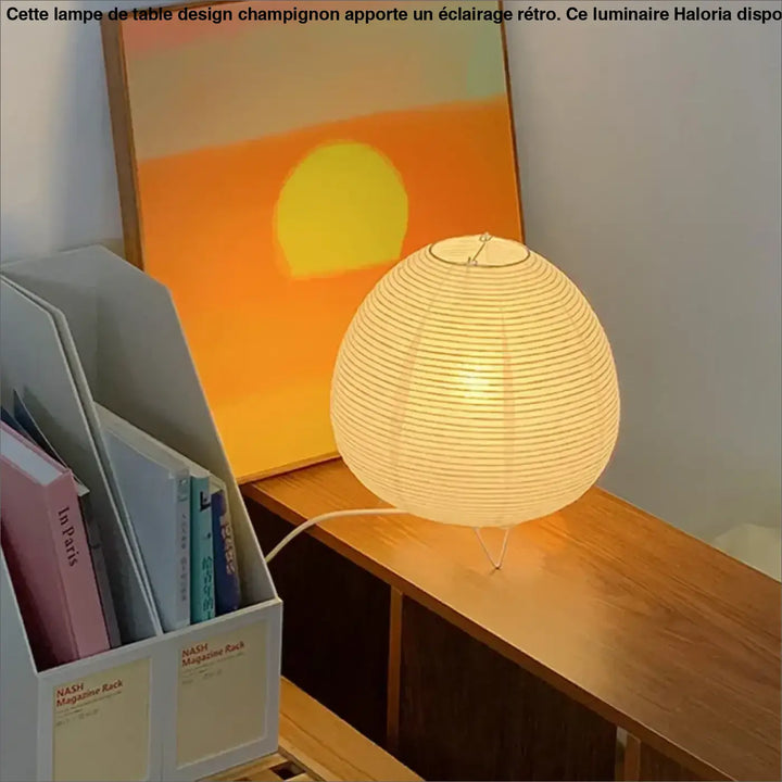 Lampe de table cathia lampe sphérique en papier blanc à rainures délicates sur base filaire minimaliste pour décoration intérieure