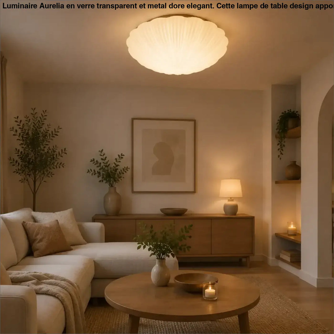 Luminaire plafonnier concha en forme de coquillage avec diffuseur en verre dépoli pour un éclairage chaleureux et design