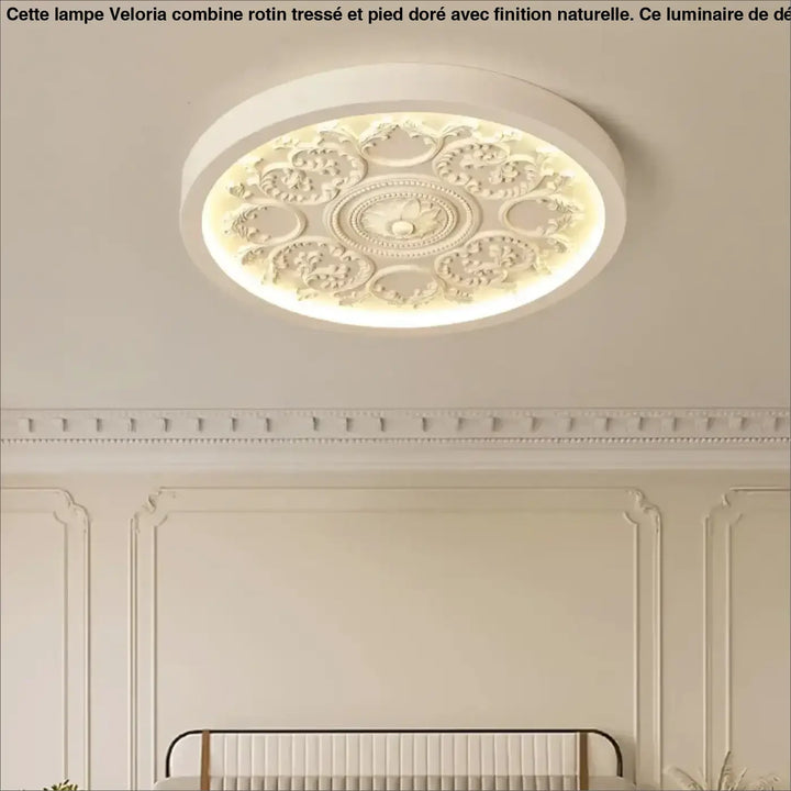 Luminaire plafonnier rostel blanc avec design rond ornemental et relief floral pour éclairage intérieur élégant