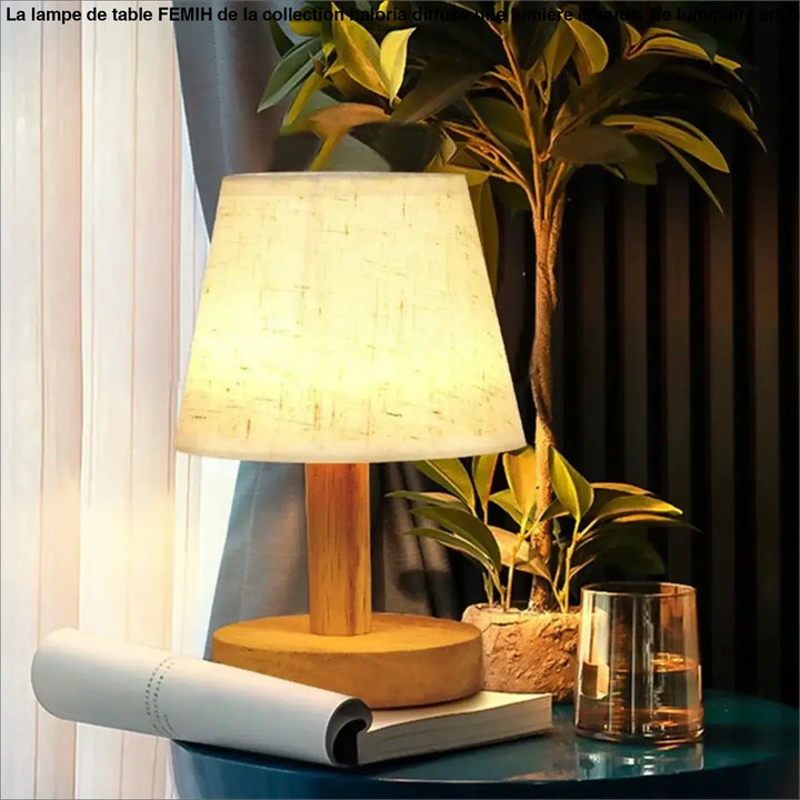 Lampe de table bois naturel avec abat jour pour deco