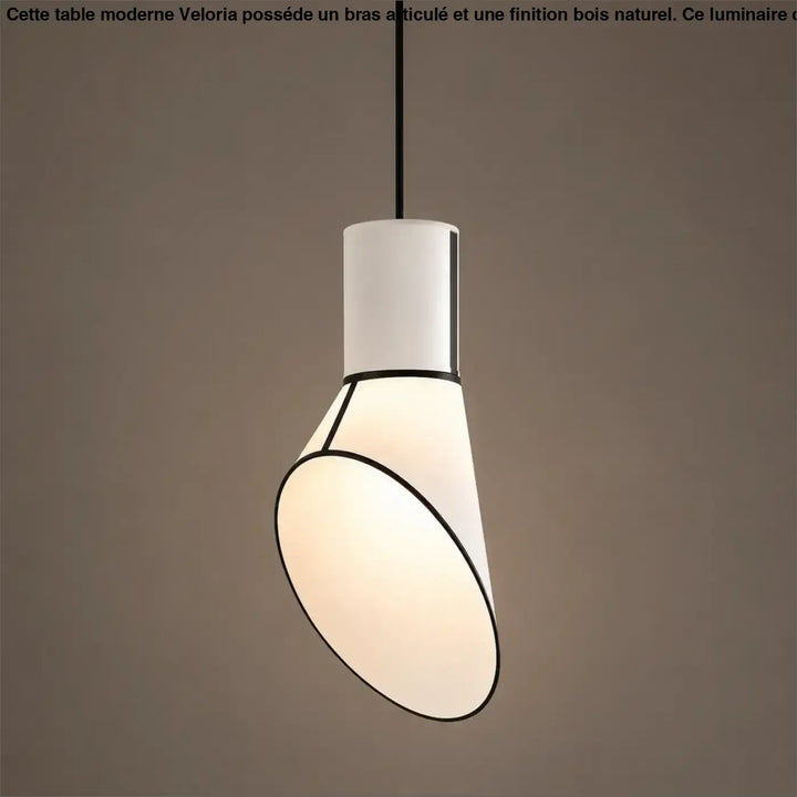 Suspension luminaire contemporaine biazo blanche avec diffuseur ovale conique bordé de noir pour éclairage doux