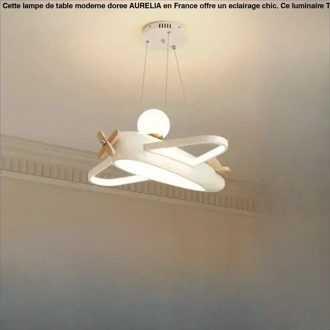 Suspension luminaire avivi blanc avec anneaux circulaires entrelacés et accents en bois pour chambre d’enfant