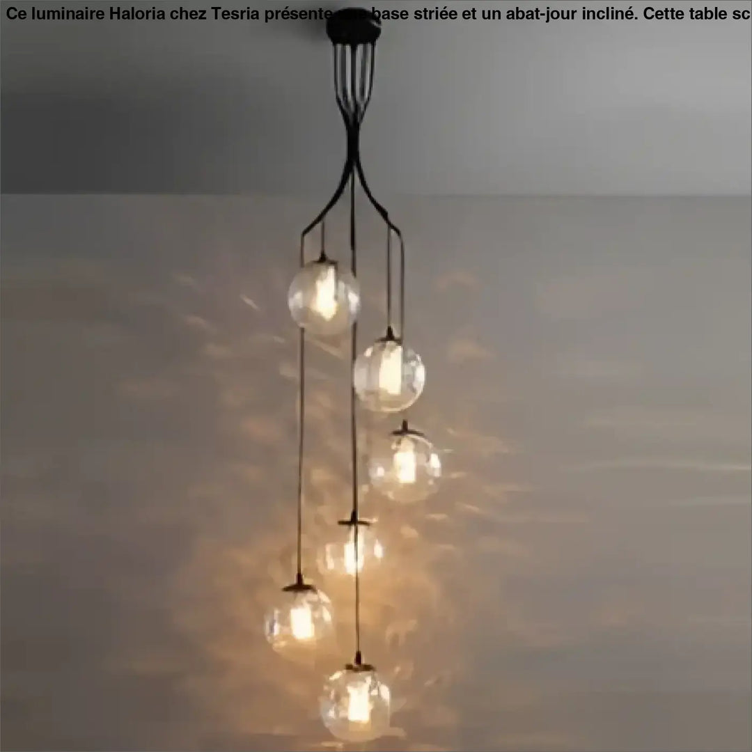 Suspension luminaire umami en métal noir avec plusieurs globes en verre suspendus pour éclairage moderne