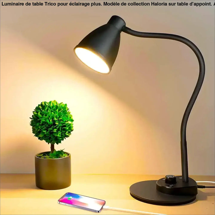 Lampe de table black trico avec bras flexible et éclairage réglable pour une table moderne éclairée chaleureusement