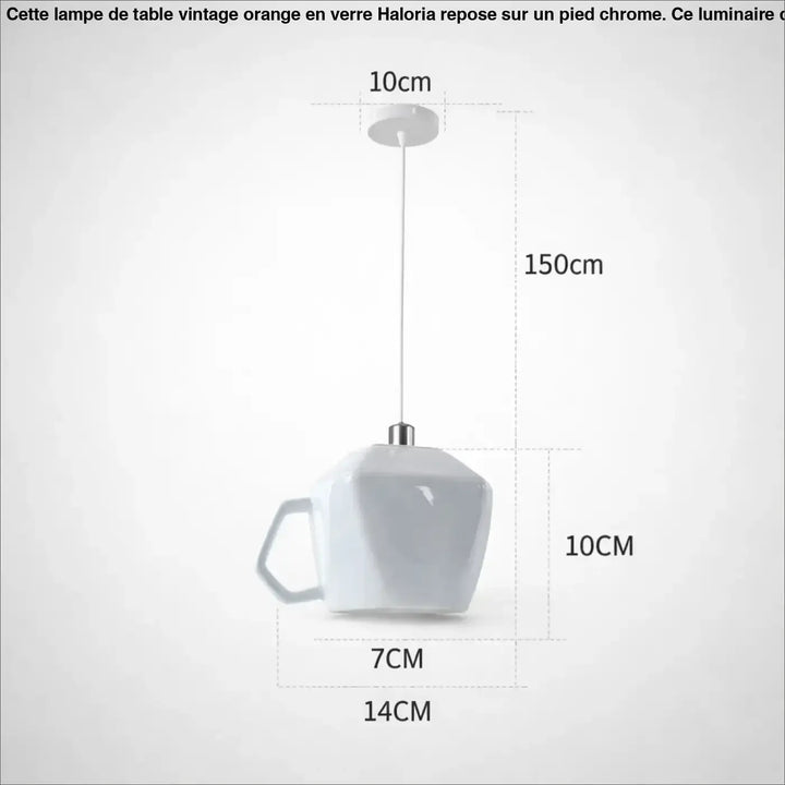 Suspension luminaire tasse rétro en céramique blanche avec détail métallique pour salle à manger moderne