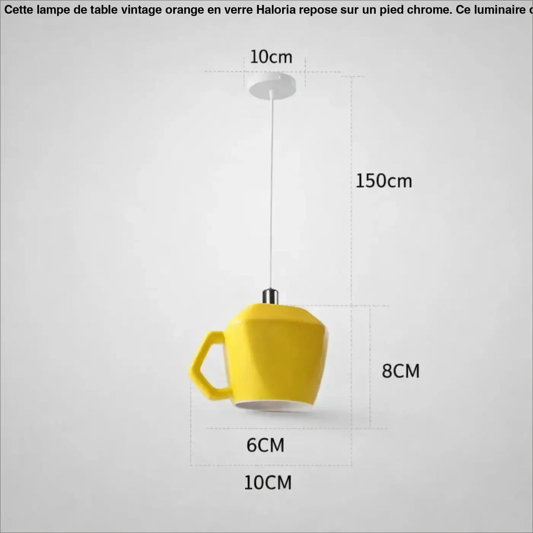 Suspension luminaire tasse rétro en céramique jaune vif avec accents métalliques pour salle à manger moderne