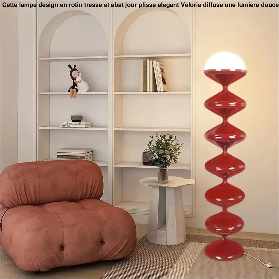 Lampadaire moderne rouge vibrant avec finition brillante en spirale pour un éclairage élégant et un design unique