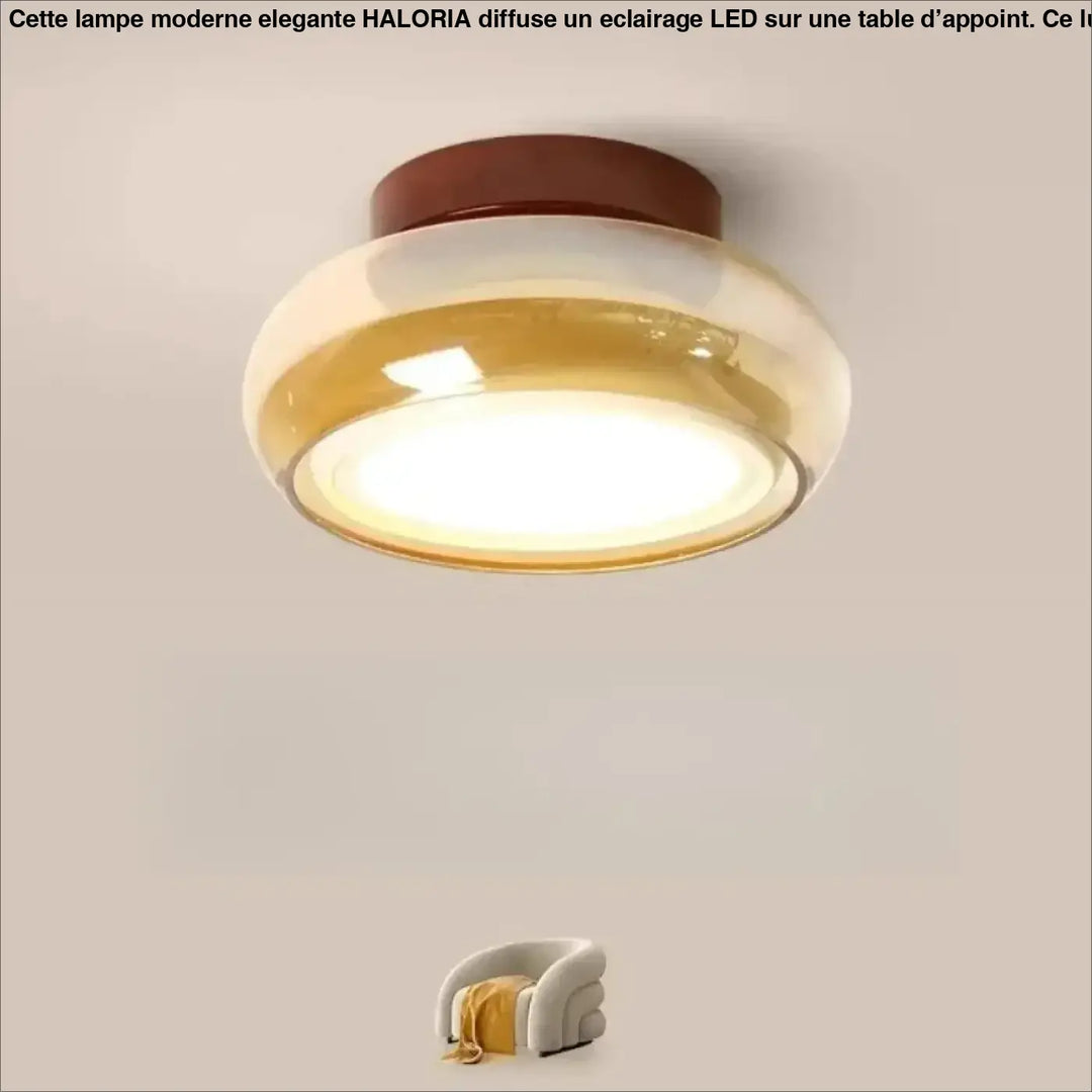 Luminaire plafonnier corine avec verre ambré chaud et base métal brun pour une décoration intérieure à signature visuelle forte