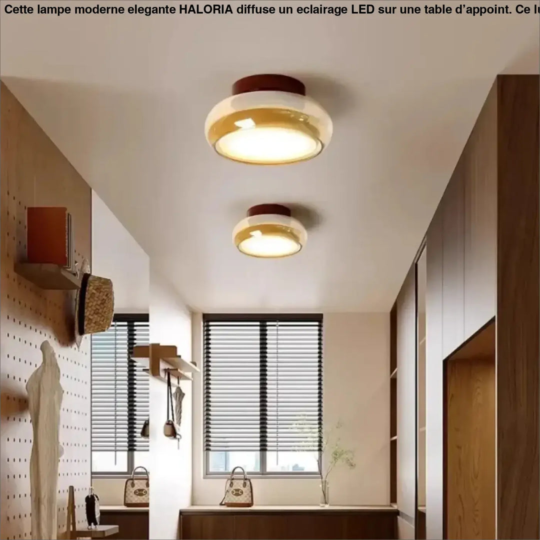 Luminaire plafonnier corine en verre ambré avec base céramique blanche et dessus circulaire marron pour décoration intérieure à signature visuelle forte