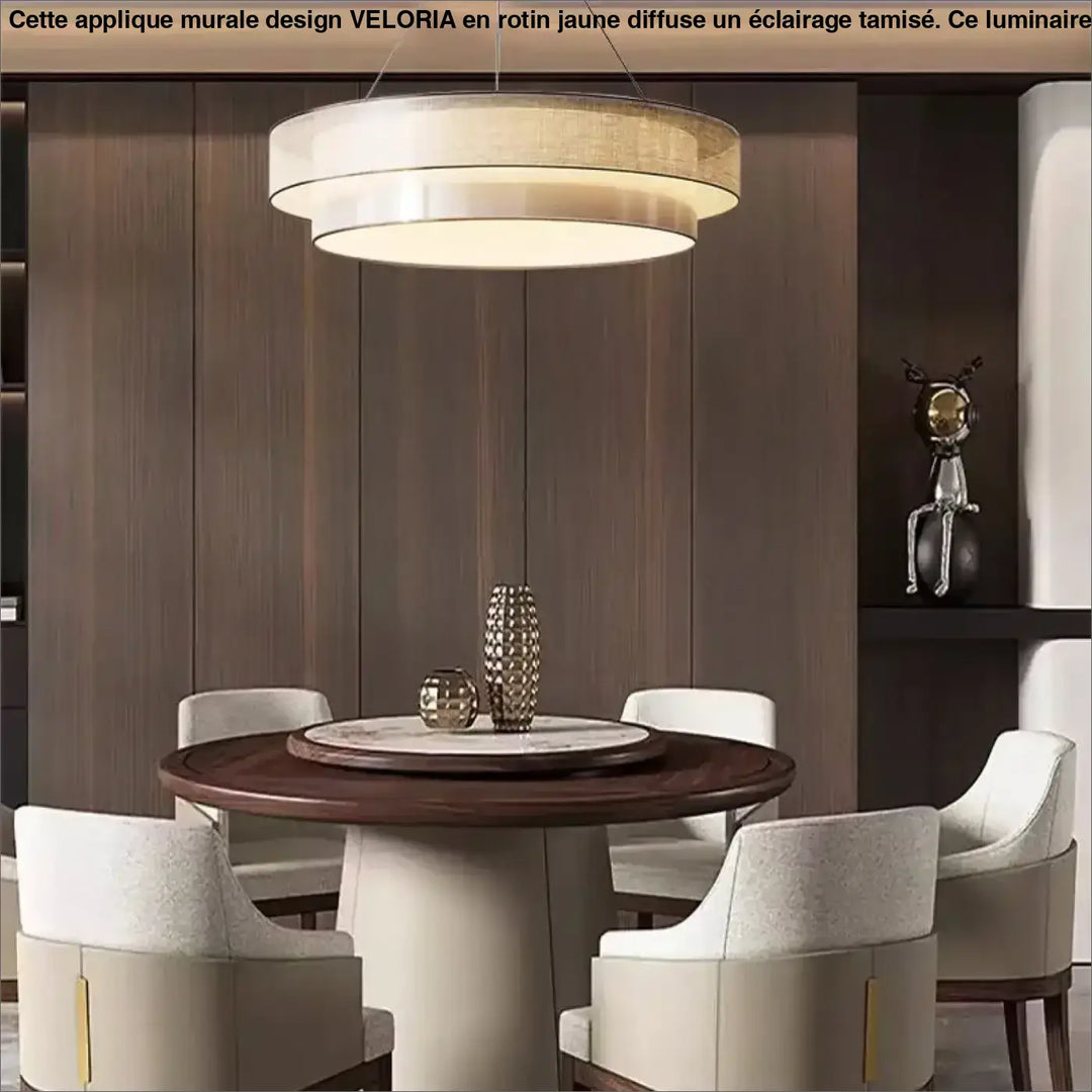 Suspension Luminaire Moderne Design Rond En Tissu Beige

