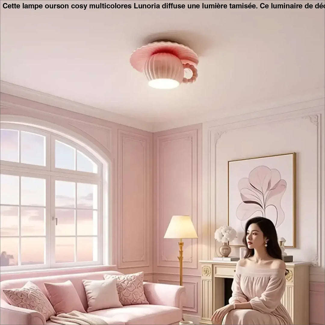 Plafonnier rose pastel en céramique en forme de tasse à thé coralia pour un éclairage décoratif intérieur