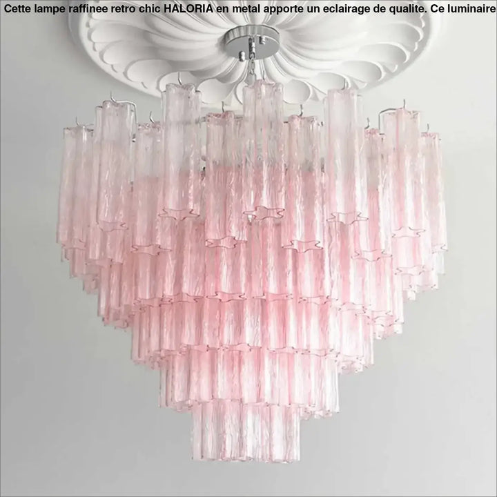 Suspension luminaire rosila avec tubes en verre rose translucide texturés et découpes étoiles pour un luminaire chic