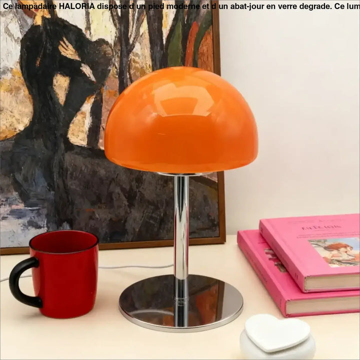 Lampe de chevet vitra style nordique orange en forme de champignon avec tige et base chrome plus qu’un éclairage design