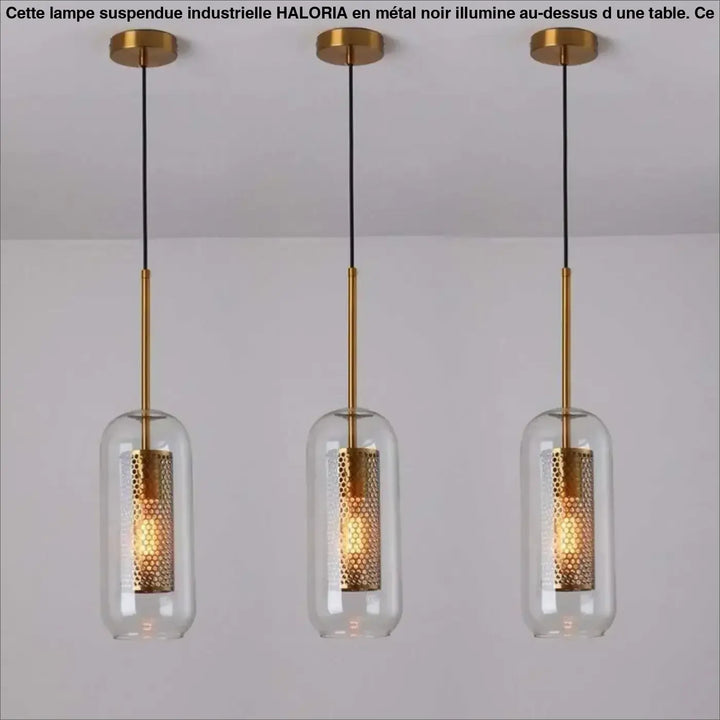 Lampe Suspendue Industrielle avec Grille en Verre