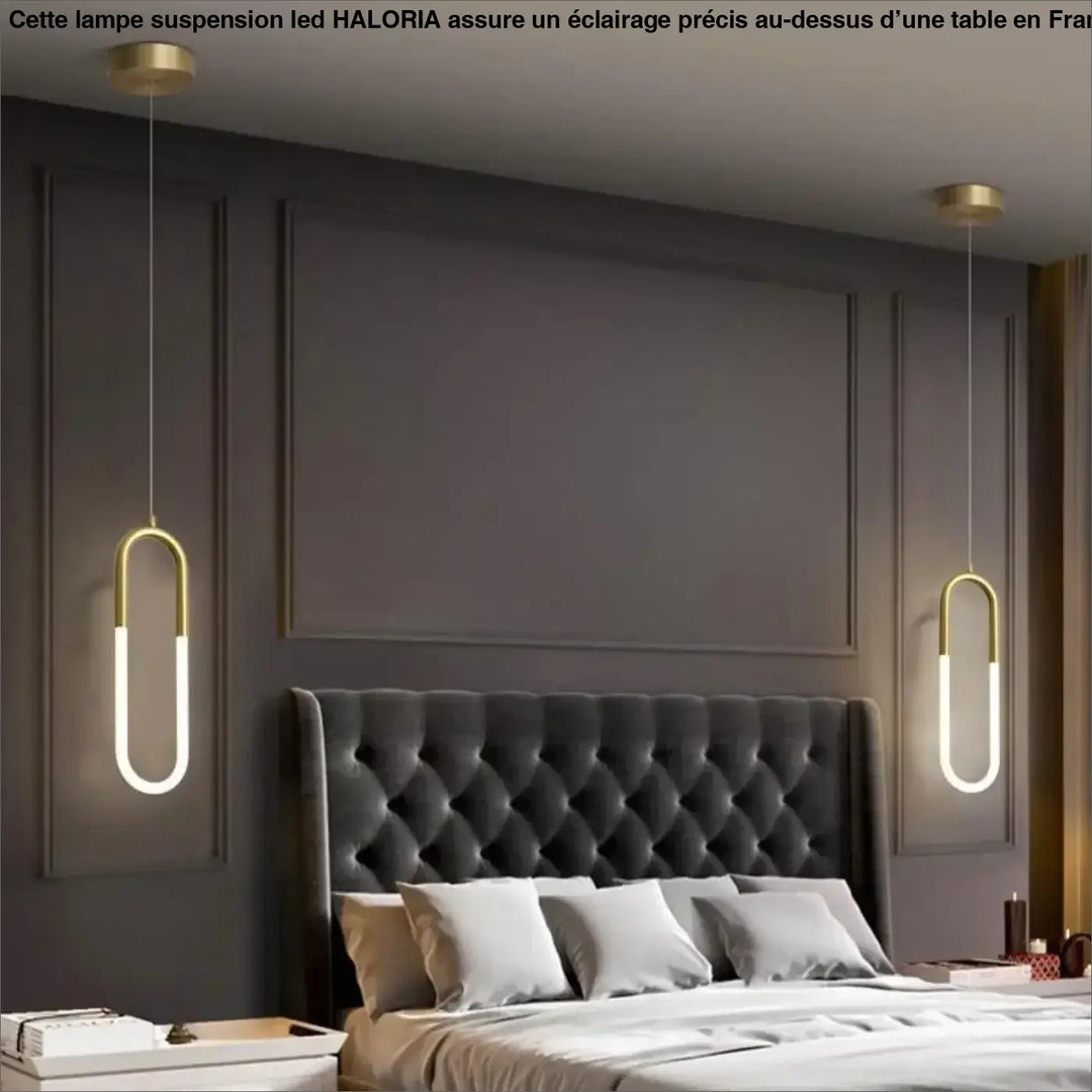 Lampe suspension led haloria en métal doré minimaliste avec design en u et éclairage led blanc élégant
