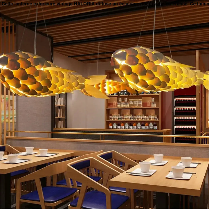Wabi Sabi Handmade Wooden Fish Pendant Light Japanese Vintage LED hanging Light Living Room Hotel Lobby Club Dining