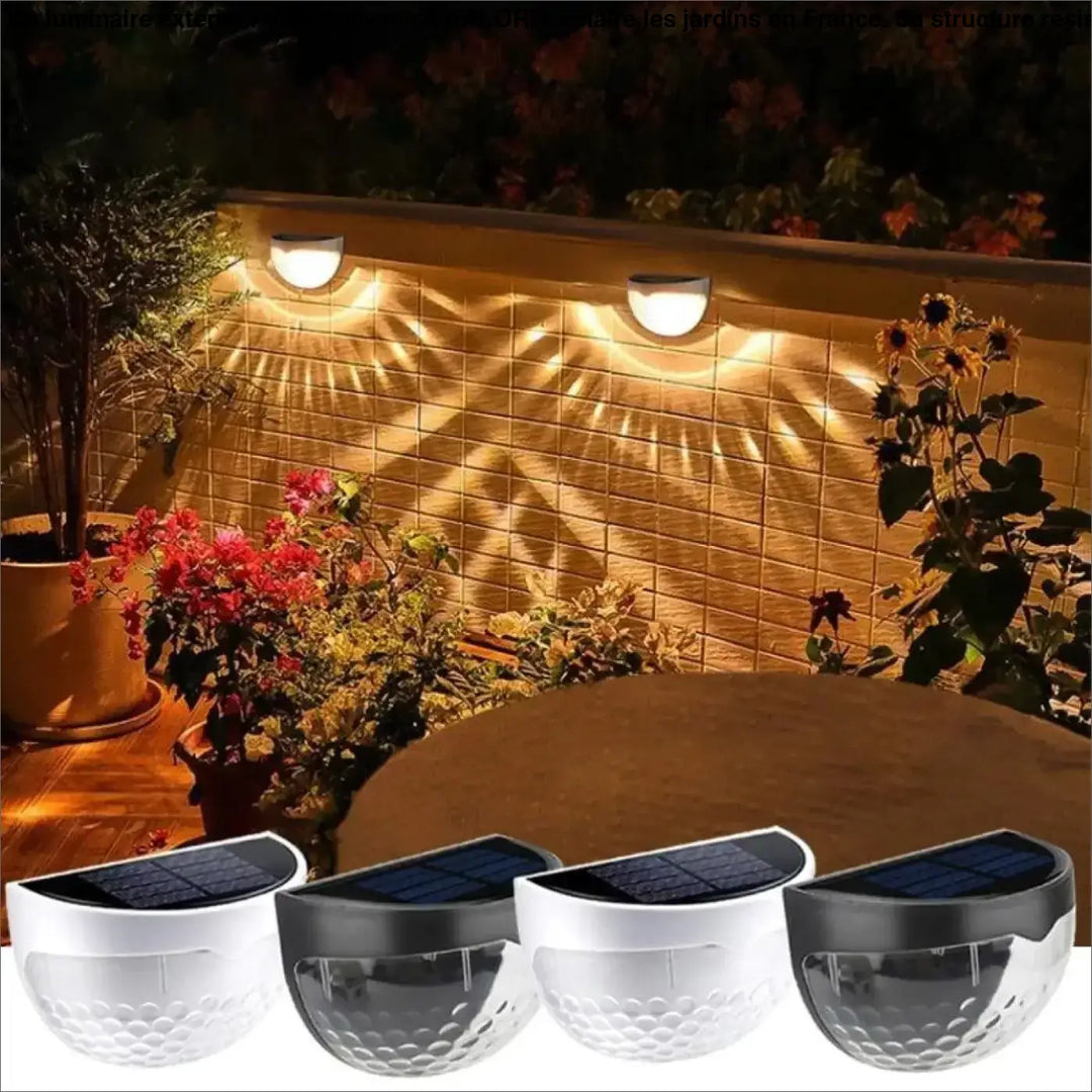 Set de quatre luminaires exterieur acier galvanise solaires avec design moderne blanc et noir pour jardin mural