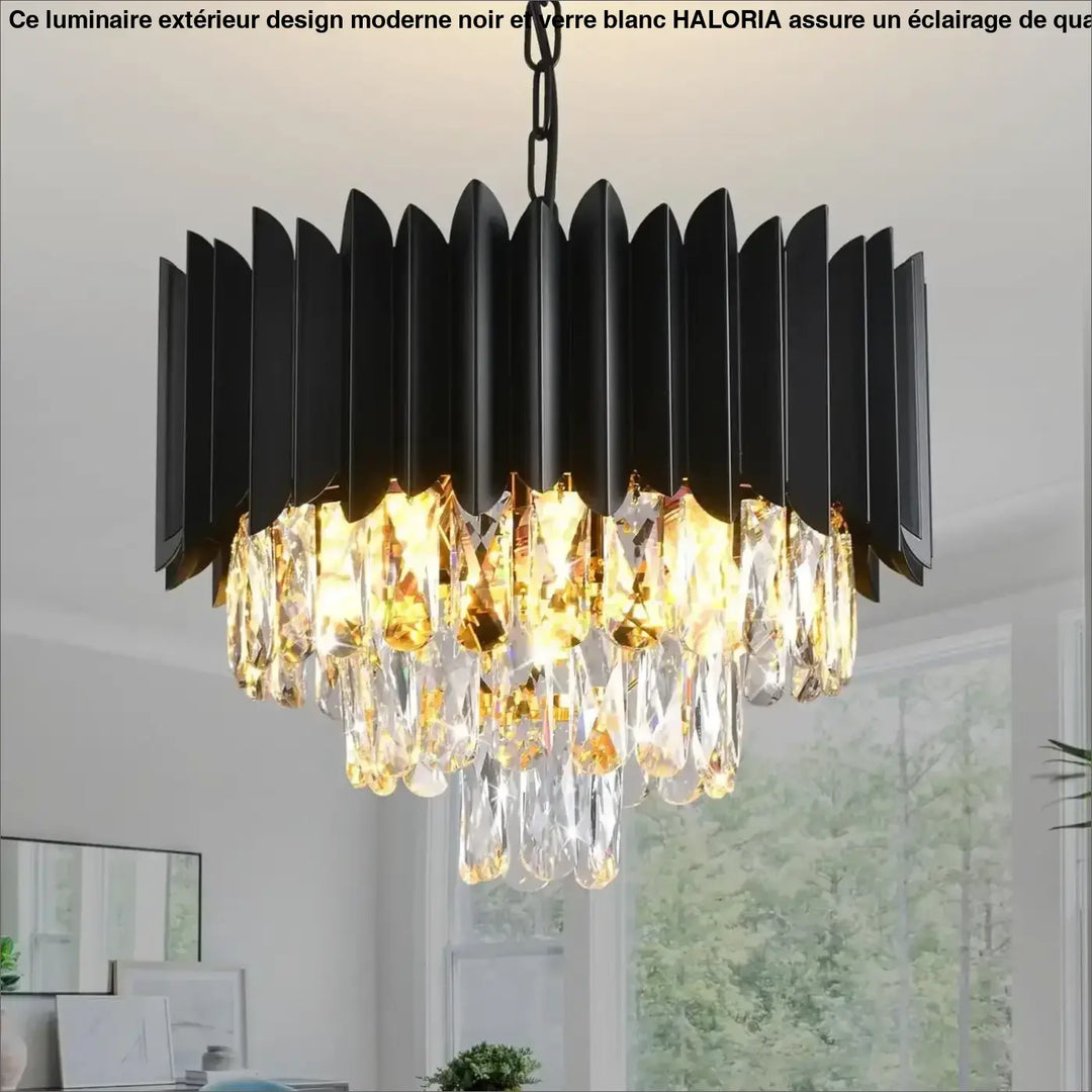 Suspension Moderne Cristal Noir Or Rose Pour Salle À Manger


