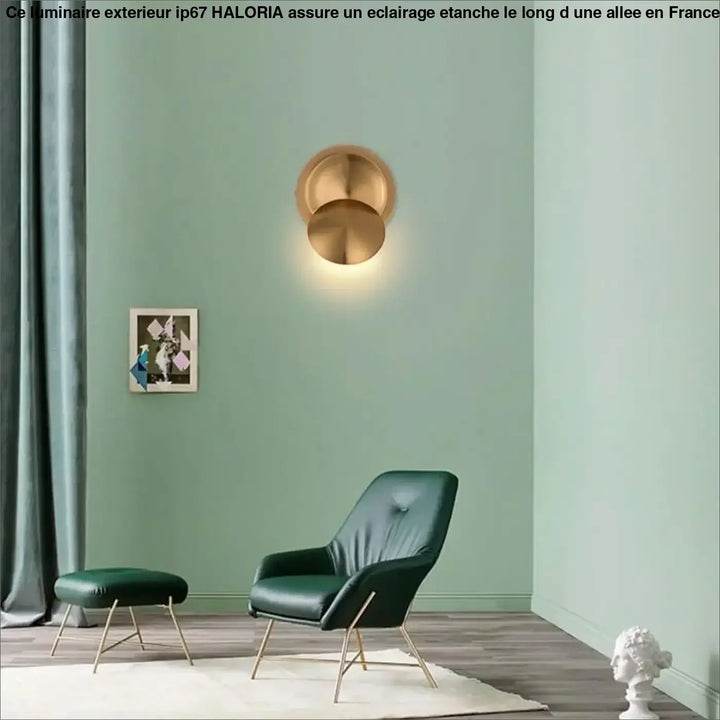 Luminaire exterieur ip67 haloria sconce murale circulaire ton or design moderne minimaliste