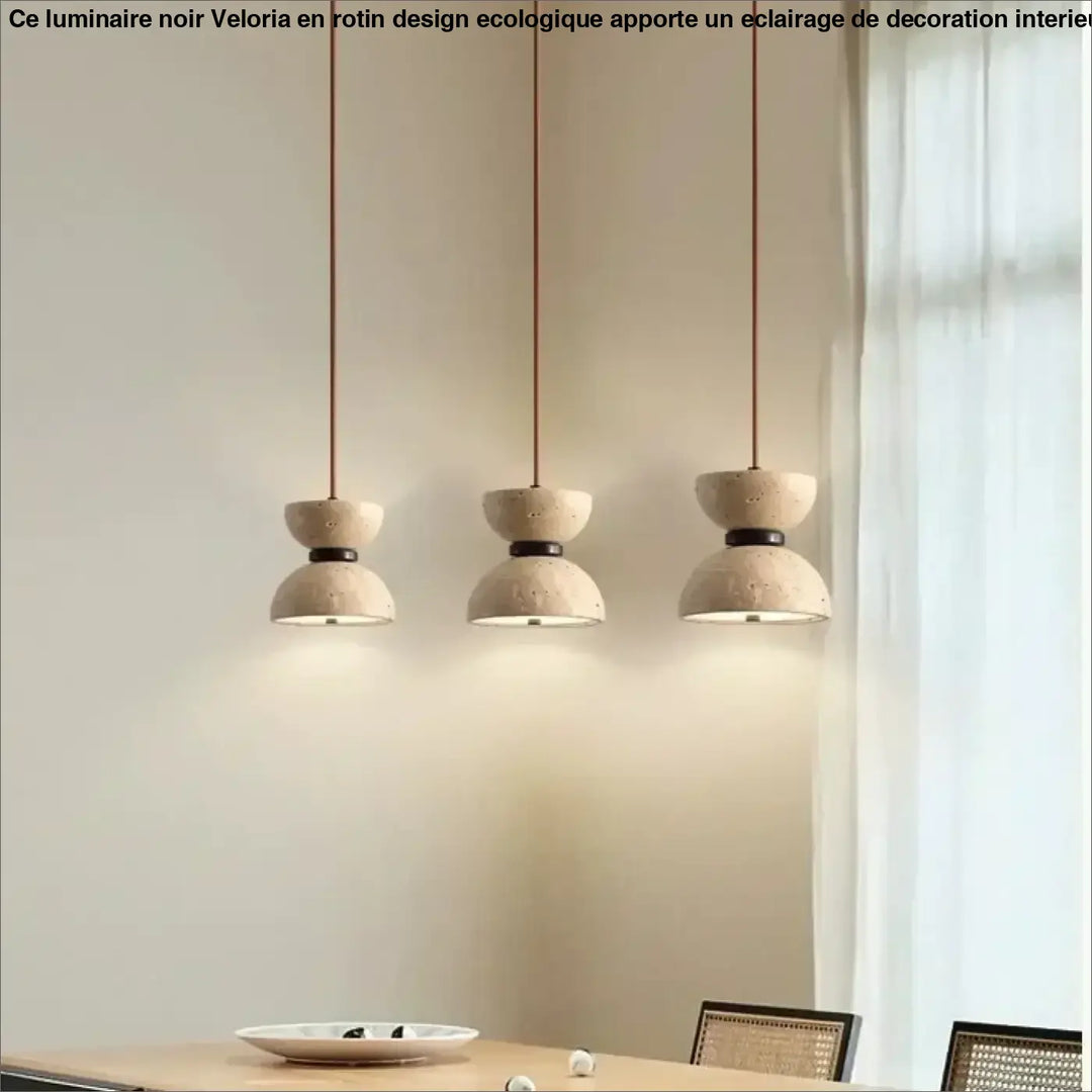 Suspension design en pierre beige luminaire led épuré