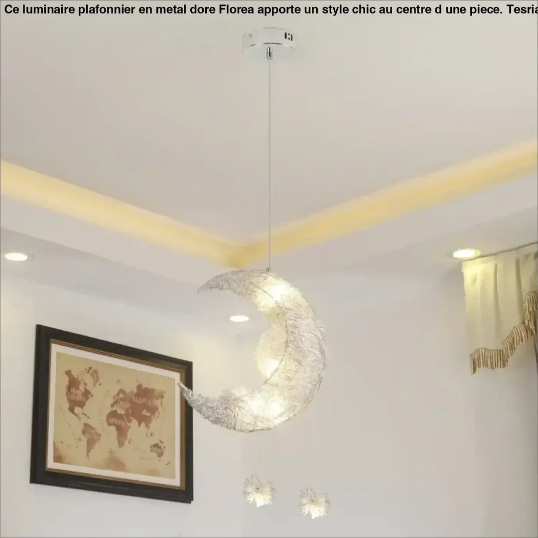 Suspension Design Lune Avec Boules Lumineuses Déco