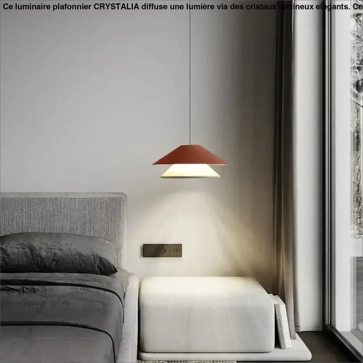 Suspension luminaire moderne avec abat-jour conique terracotta et lumière chaude pour intérieur contemporain